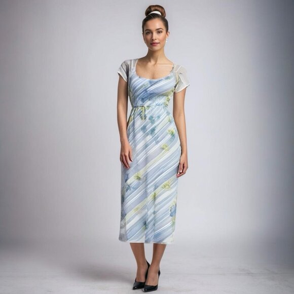 Vintage A-list BY WRAPPER Dress Blue Chiffon Floral Print Women’s Maxi Dress - Picture 1 of 8